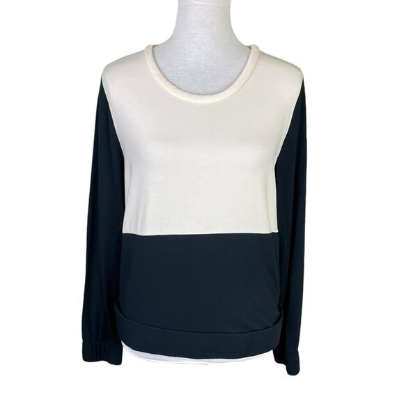 Townsen NWT Black Cream Colorblock Long Sleeve Soft Knit Elastic Hem Top - Picture 1 of 11